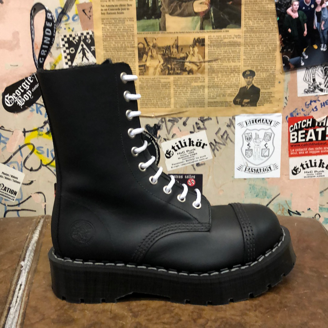 GRINDERS BULLDOG X BLACK GREASY LEATHER BOOT WITH DOUBLE SOLE UNIT 10 EYELET