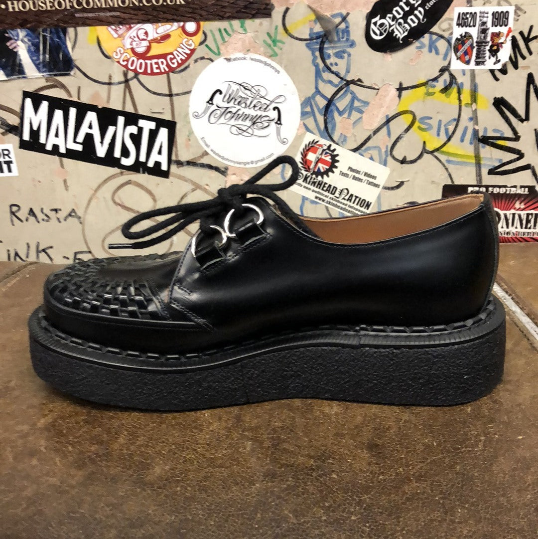GEORGE COX - BLACK LEATHER 4-D RING CREEPER