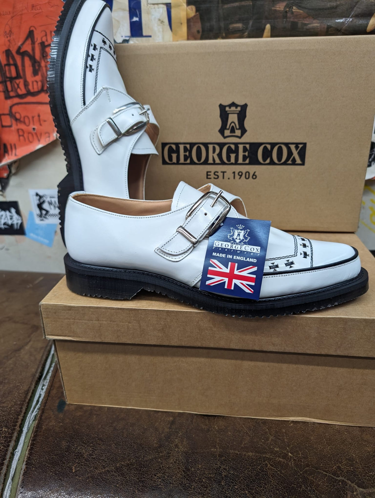 George Cox - 4067 White Leather Monk Strap