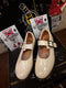Dr Martens Strap Shoes, Made in England, Size UK5, Vintage 90's, Off White Patent  / 8141z