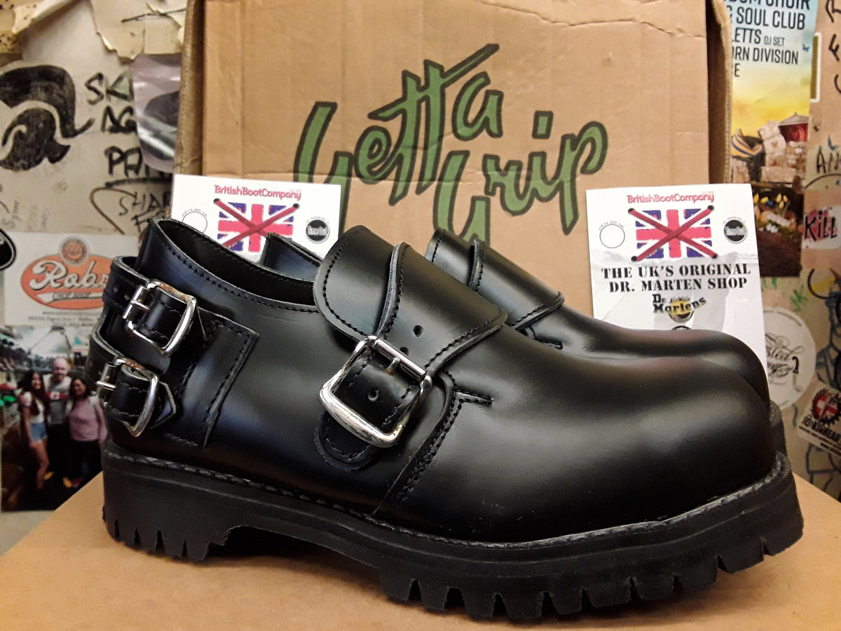 Dr Marten Getta grip Size 4 black buckle engineer shoe. Made in England