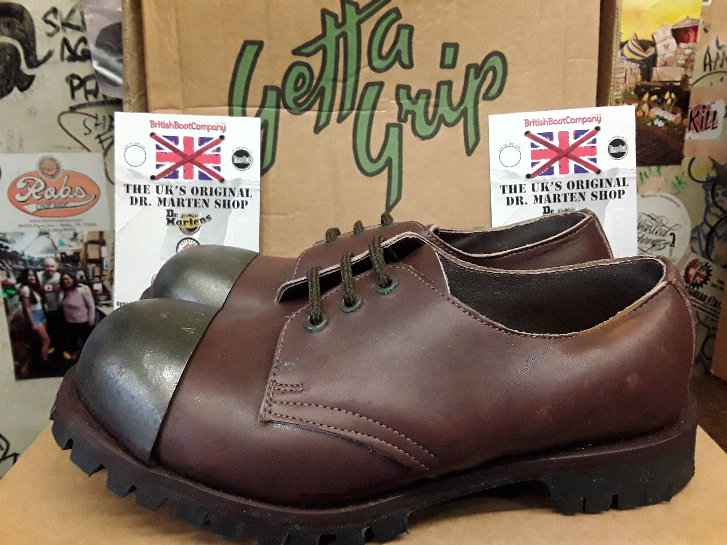 Dr Martens Getta Grip Brown Waxy Steel Toe Shoe Size 6 Made In England dr-martens-getta-grip-brown-waxy-steel-toe-shoe-size-6-made-in-england