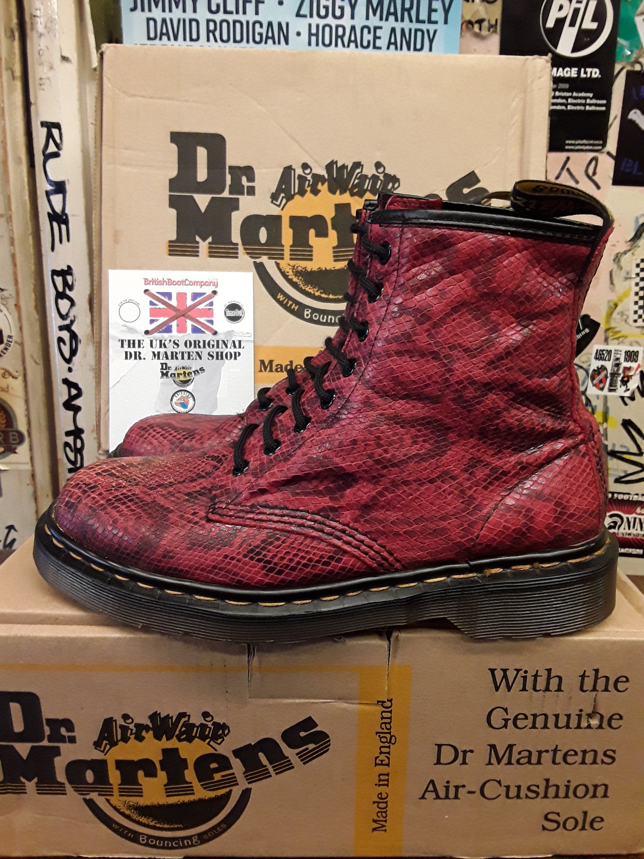 Dr Martens Made in England 1460 Red Snake Print Size 7 UK