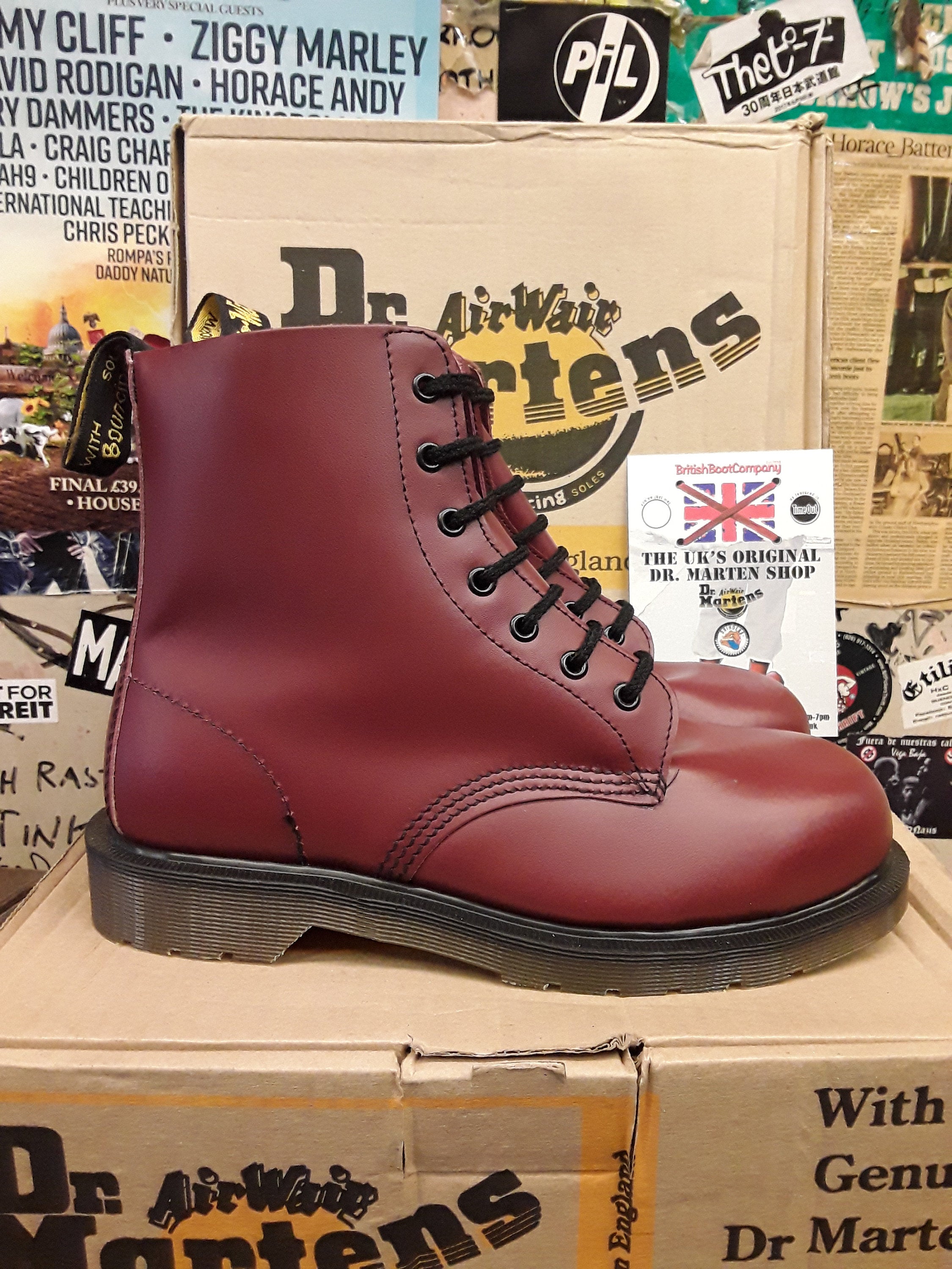 Dr Martens Made in England Cherry Haircell Hole Steel Toe Boots