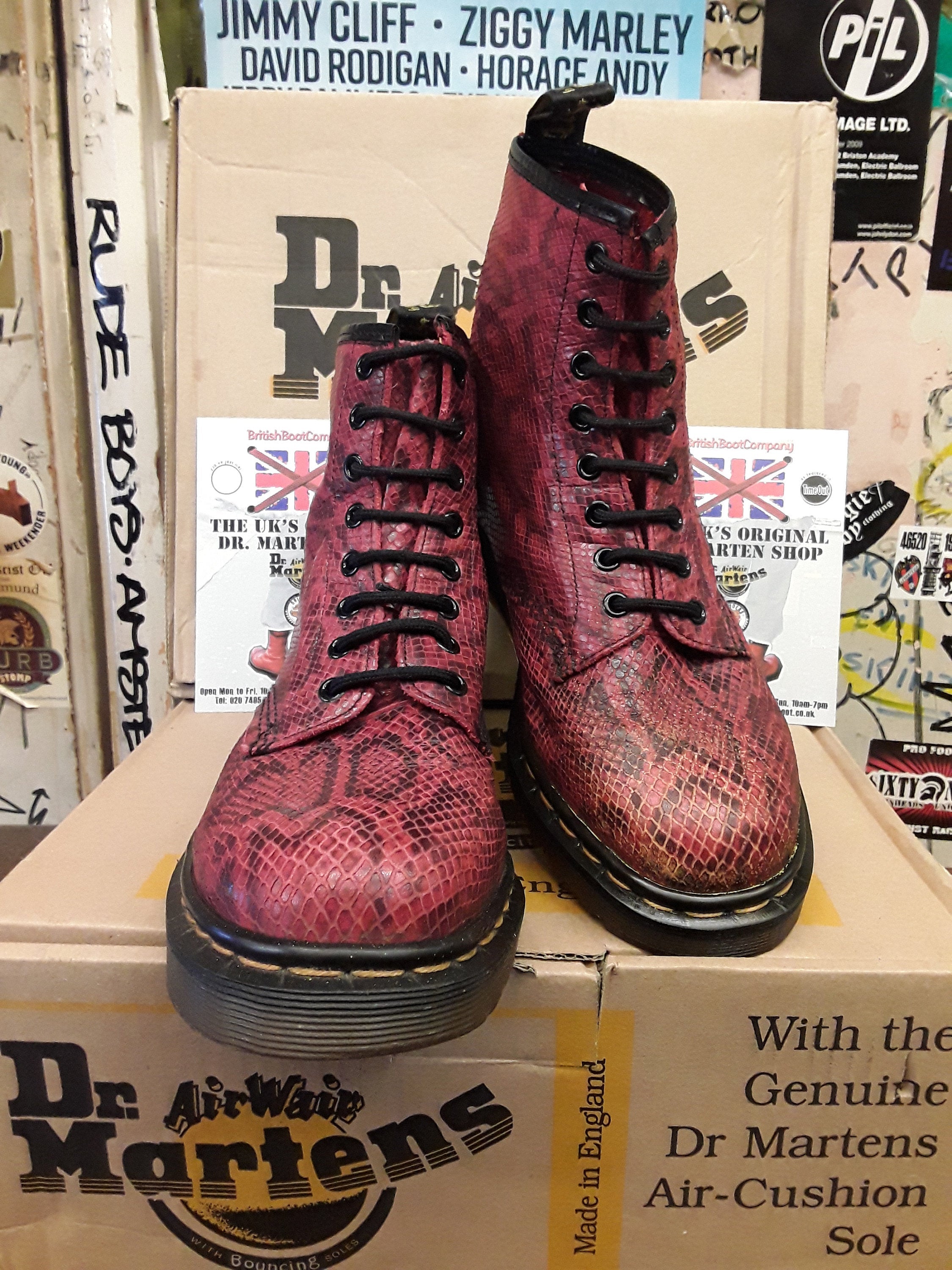Dr Martens Made in England 1460 Red Snake Print Size 7 UK