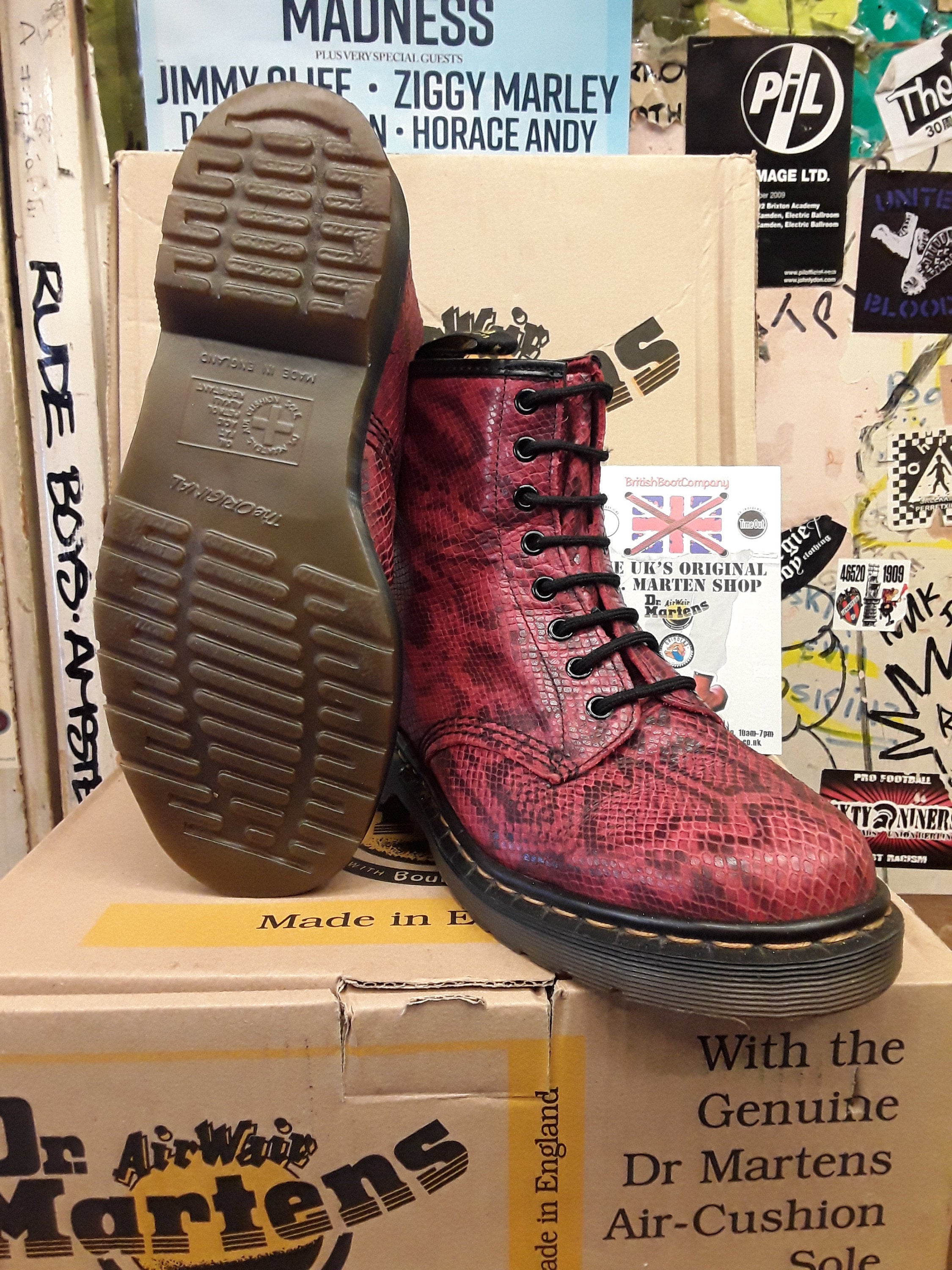 Dr Martens Made in England 1460 Red Snake Print Size 7 UK