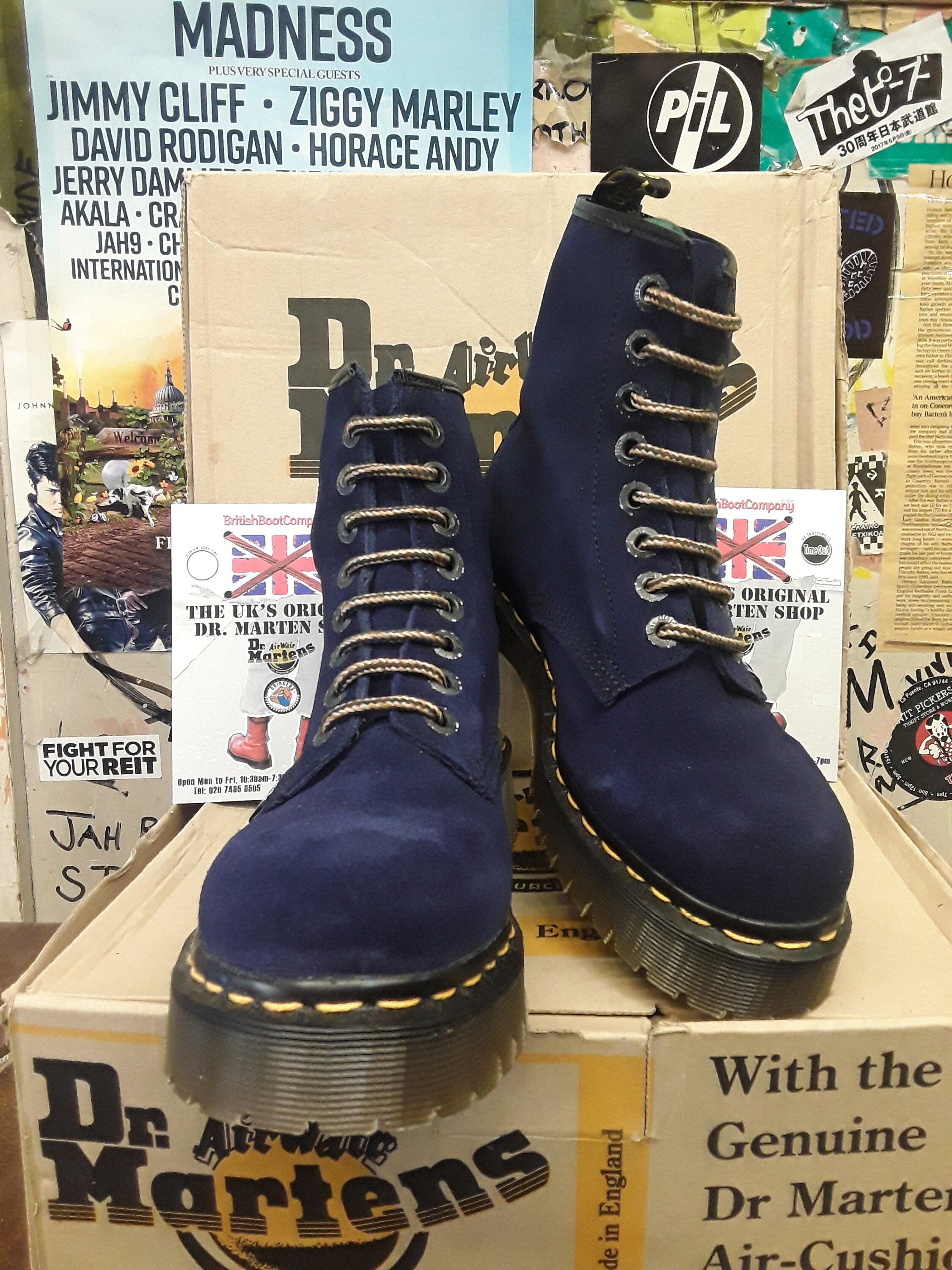 Dr Martens Made in England Blue Velour Suede 8 Hole 'Bex' Sole Multiple
