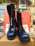 Gladiator Vintage 90's, Size UK9-11, Made in England, Steel Toe Boots, Blue Rub Off, 14 Hole Boots