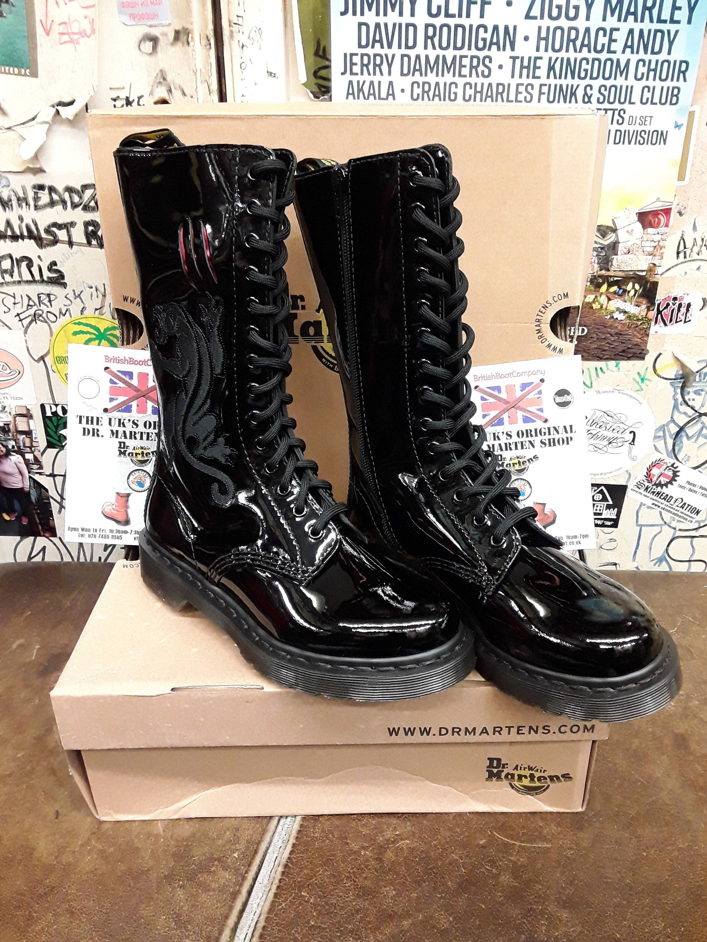 Dr Martens Black Patent Panther 14 Hole Zip Boot