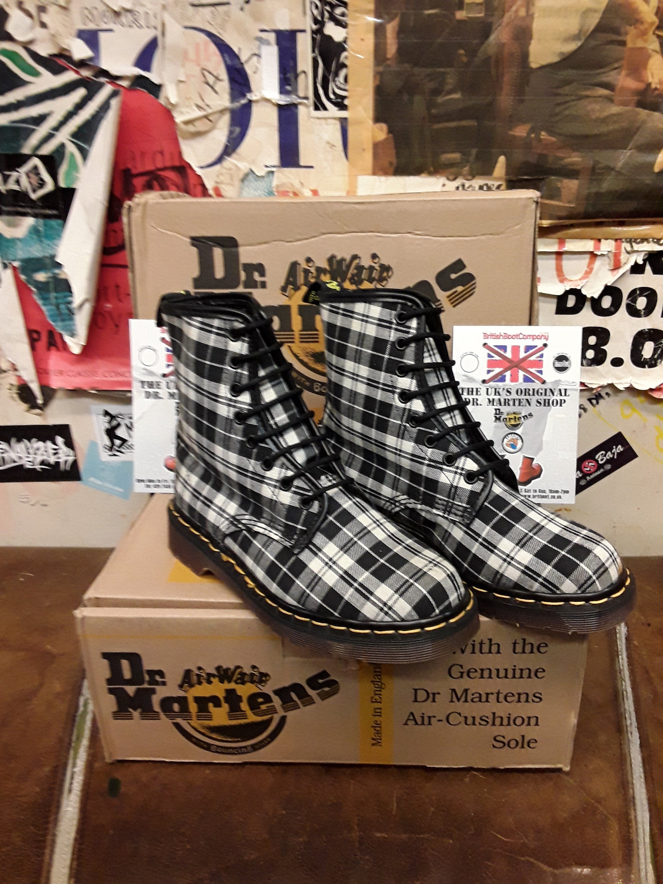 Dr Martens Black and White Plaid Made in England