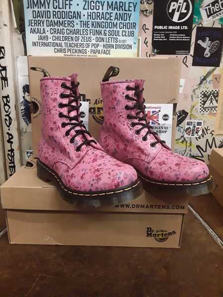 Dr Martens 1460 Pink Nappa Leather Acid Pink Flowers Leather Ankle Boots Various Sizes