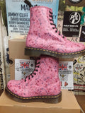 Dr Martens 1460, Pink Nappa Leather, Acid Pink Flowers, Leather Ankle Boots / Various Sizes