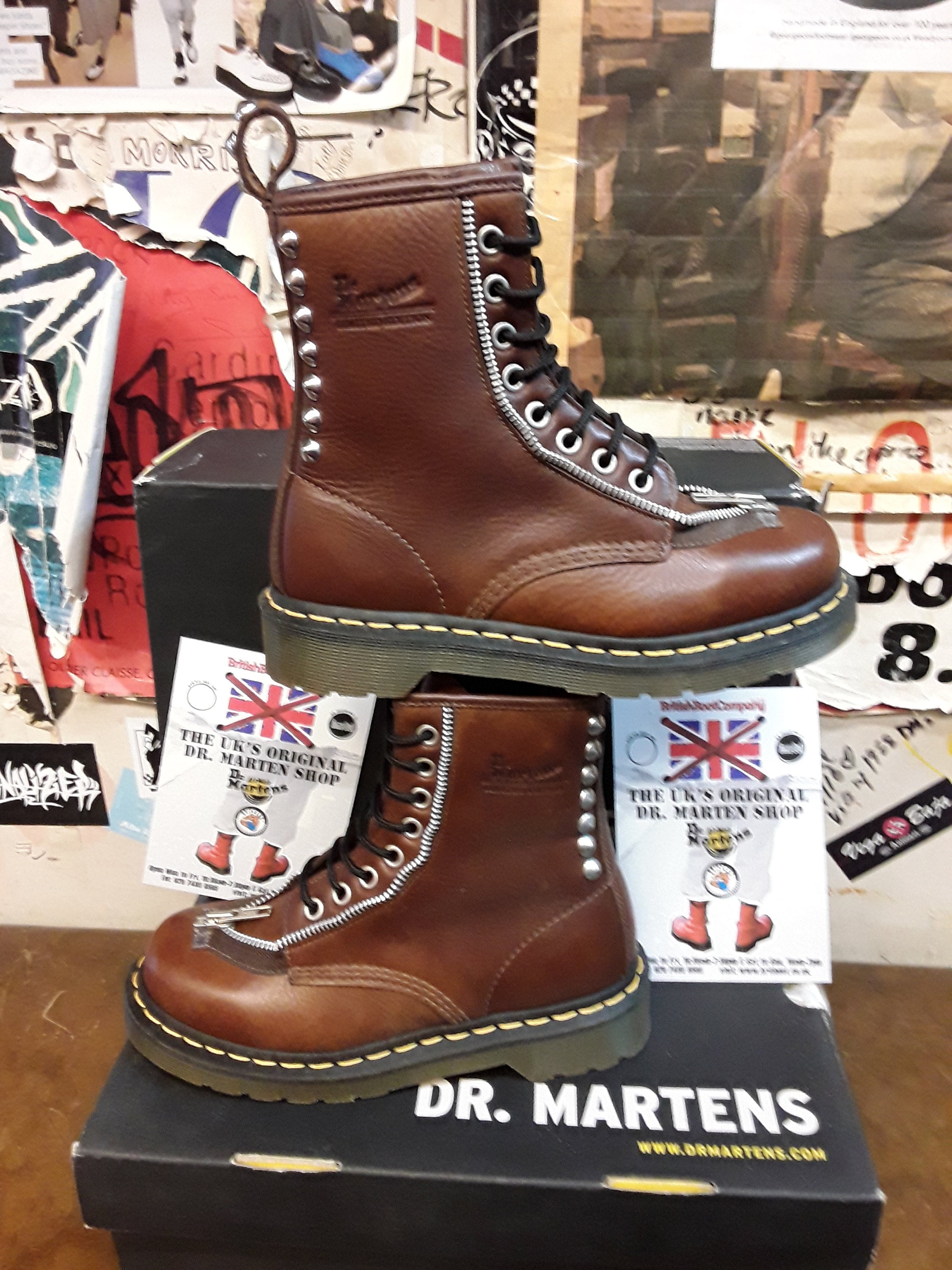 Dr Martens Studded, Brown 8 Hole Ankle Boots, Womens Leather Boots