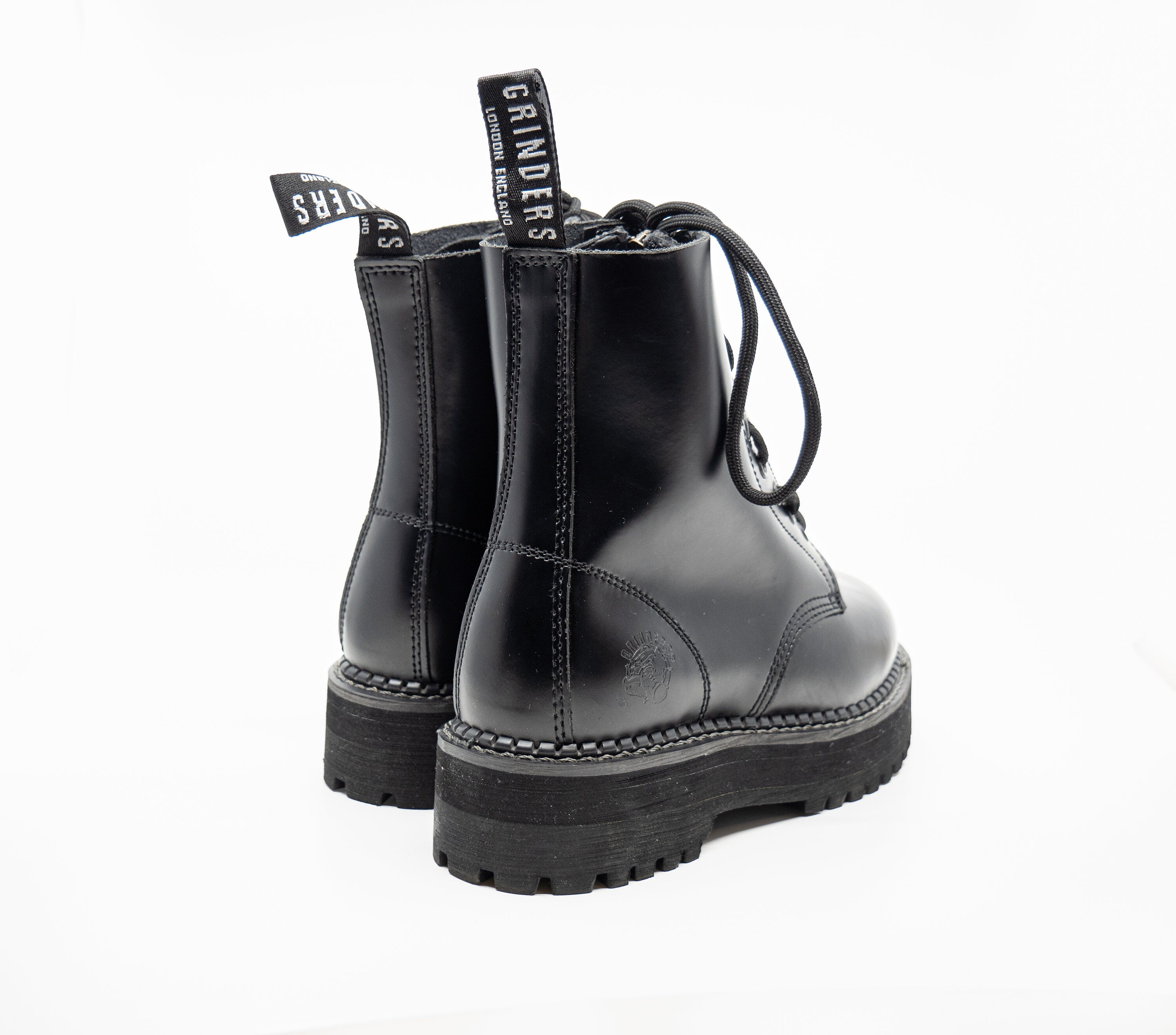 Grinders Black Boots, Platform Sole, Zip and Lace, Goodyear Welted