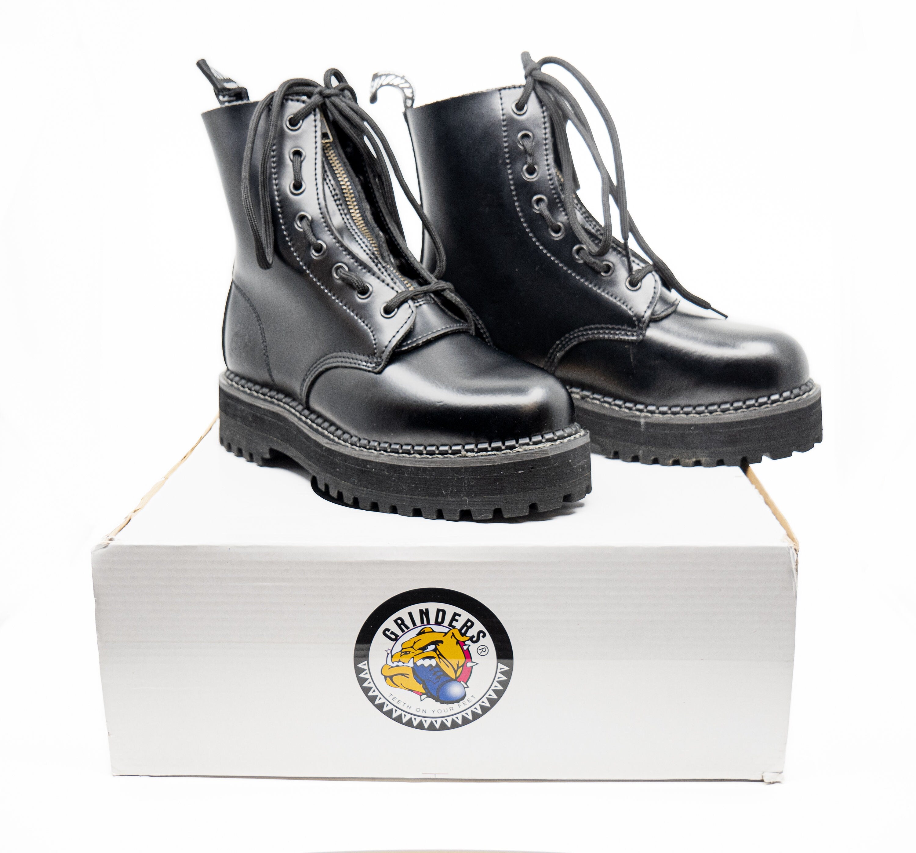Grinders Black Boots, Platform Sole, Zip and Lace, Goodyear Welted