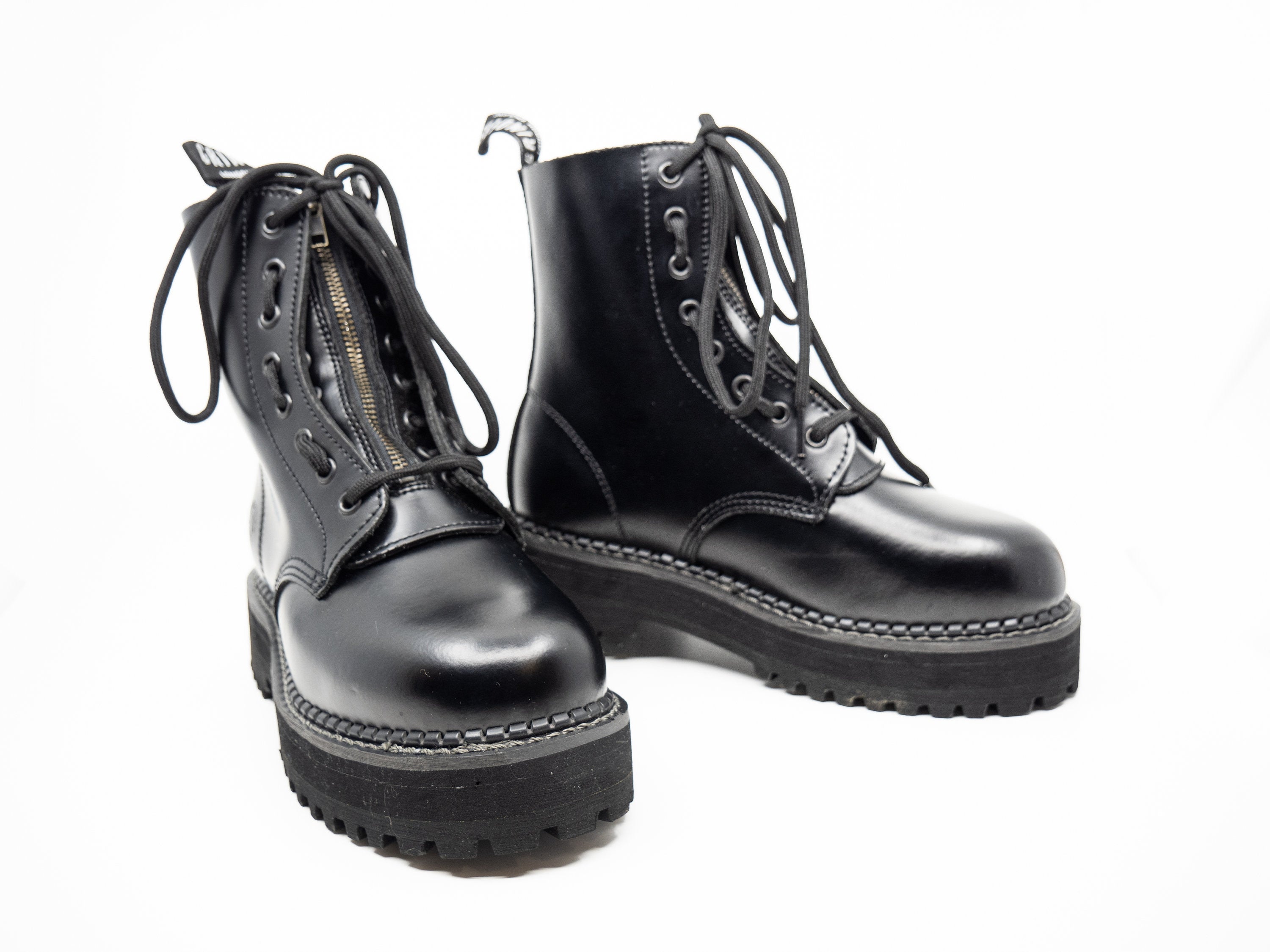 Grinders Black Boots, Platform Sole, Zip and Lace, Goodyear Welted
