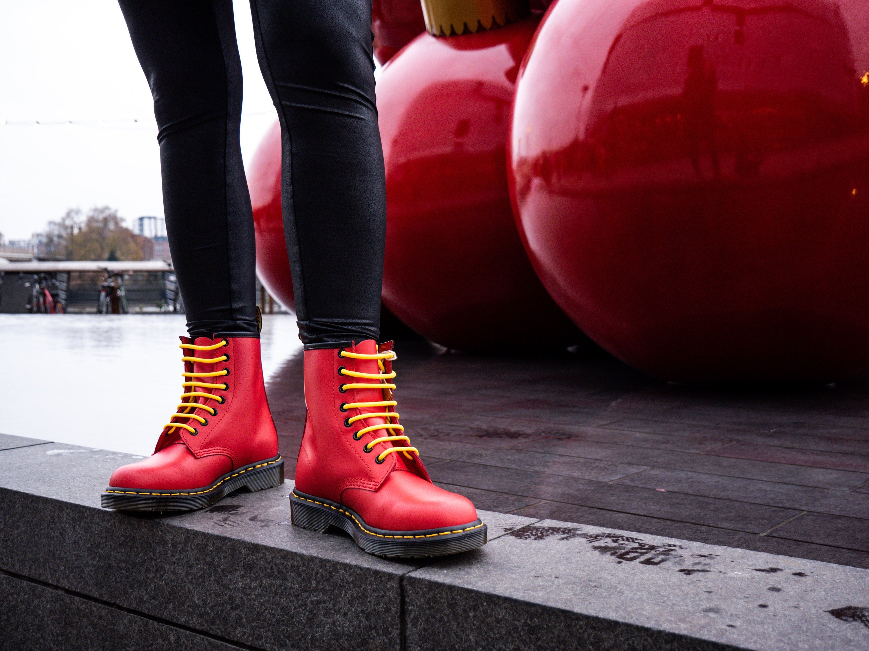 Dr Martens Ankle Boots / Red Winter Boots / Womens Leather Boots