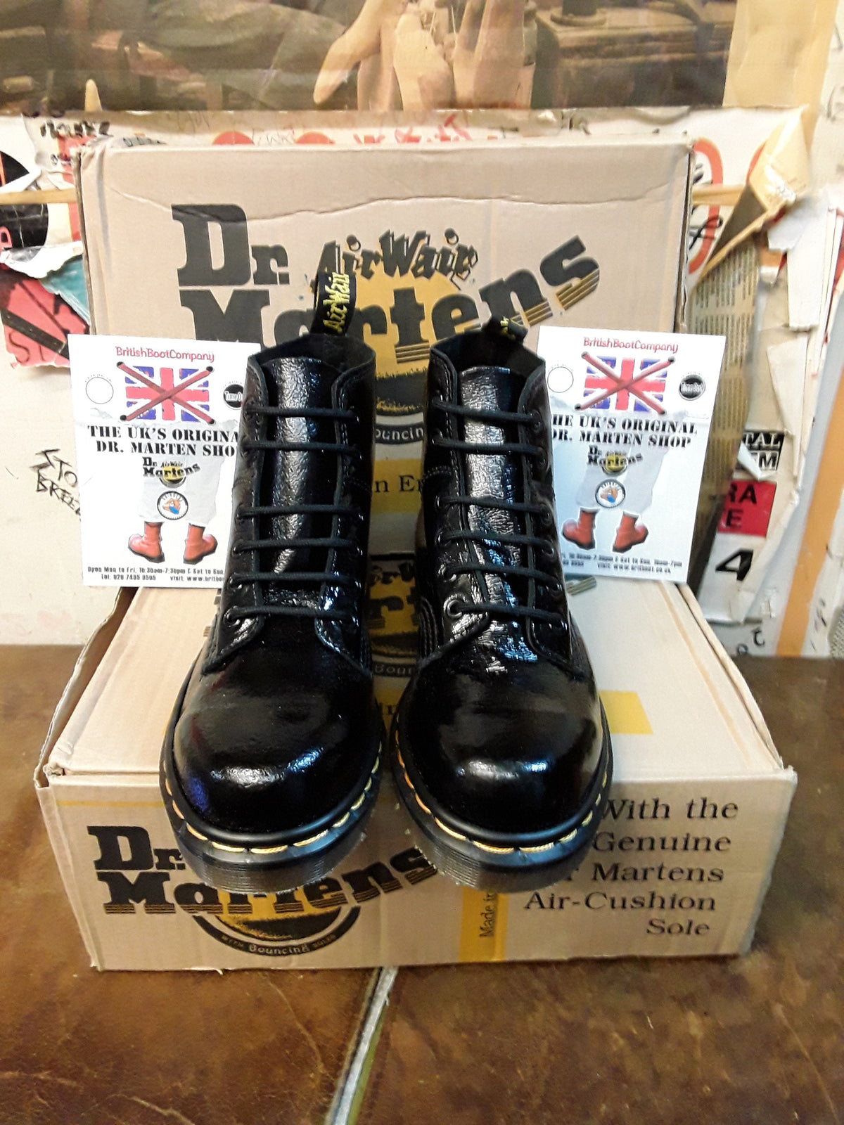 Dr Martens 8175 Made in England 6 Hole Black Wet Look Patent