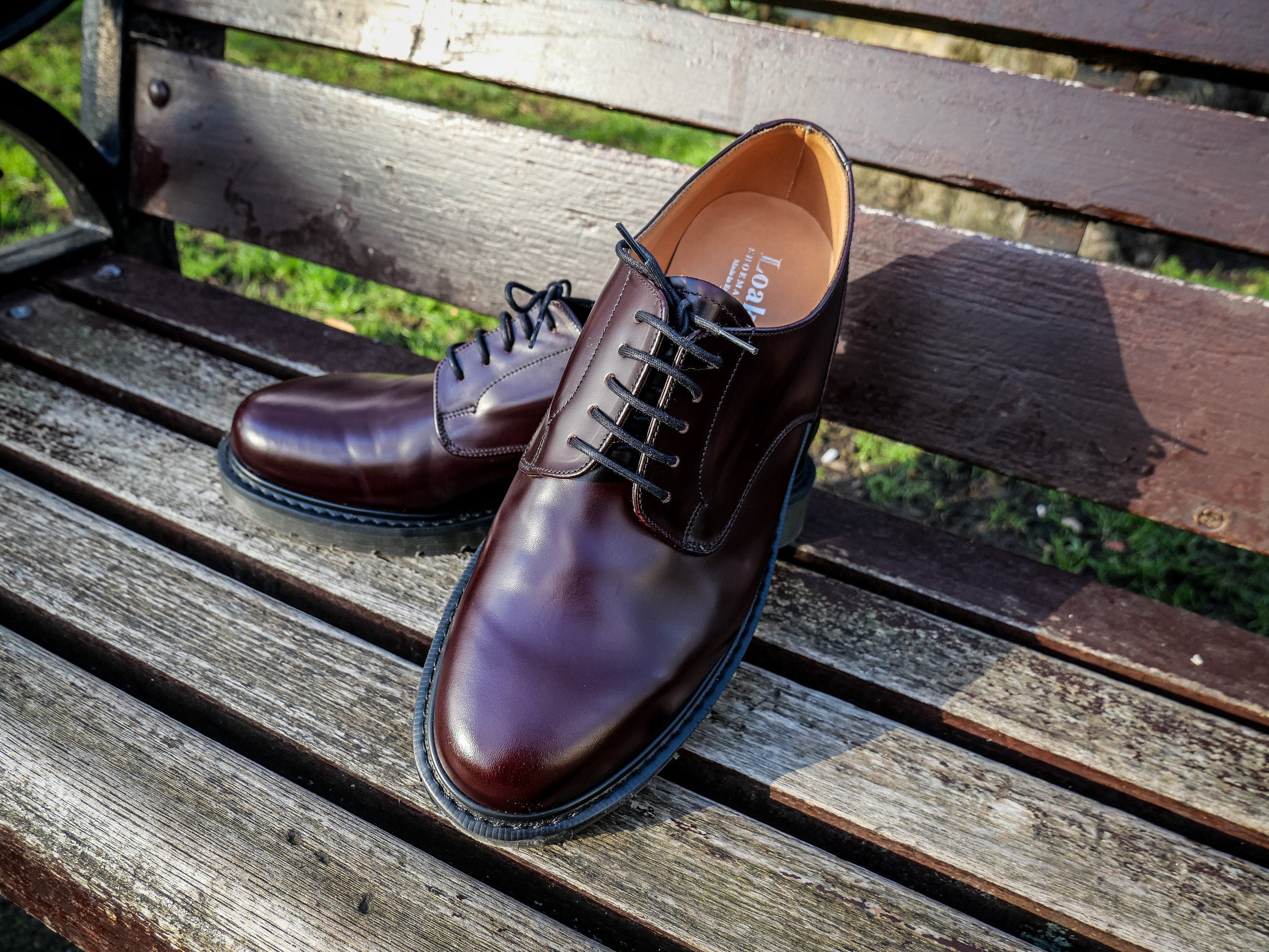 Loake Burgundy Shoes, Made in England, Classic Leather Gibson 5 Eyelet ...
