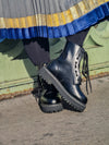 Grinders Black Boots, Platform Sole, Zip and Lace, Goodyear Welted Boots, Leather Boots, 8 eye Boots