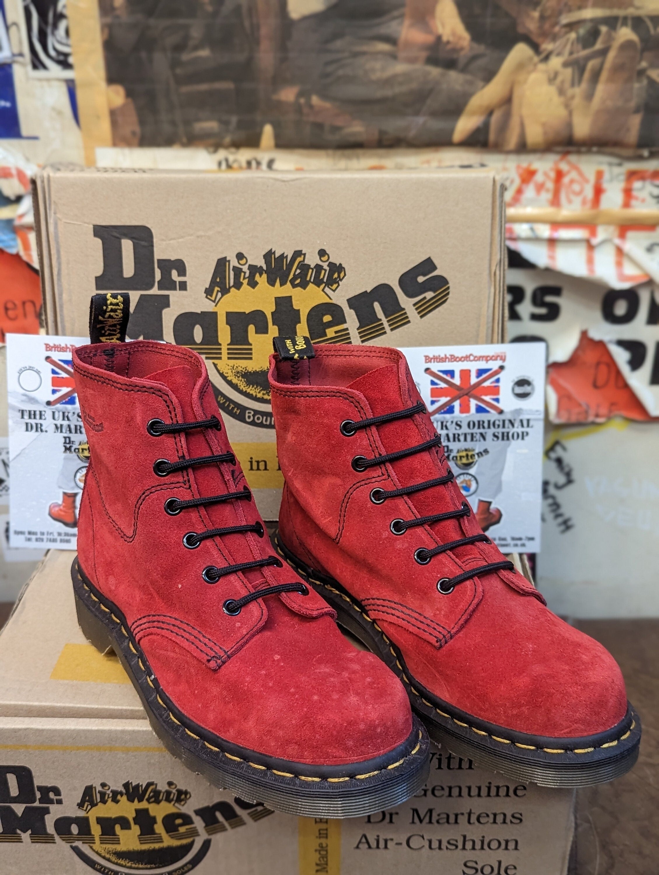 Dr Martens Red Suede Leather Boots, Size UK6, Made in England