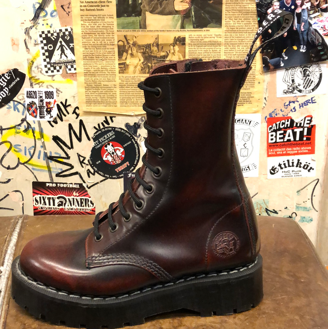 GRINDERS ALICE X BURGUNDY RUB OFF LEATHER BOOT WITH DOUBLE SOLE UNIT