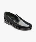 LOAKE - &quot; PRINCETON&quot; BLACK LEATHER LOAFER SHOE WITH LEATHER SOLE - The British Boot Company LTD